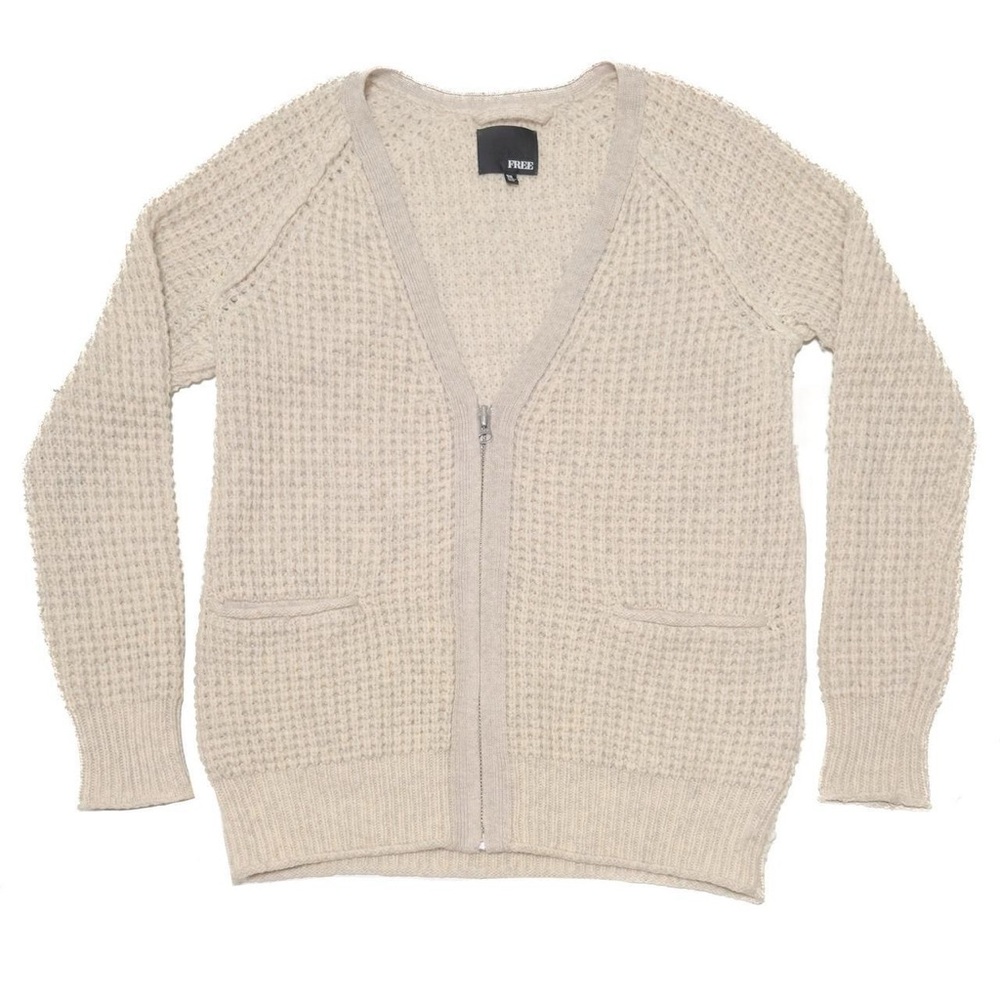 Beige wool blend knit waffle weave/honeycomb cardigan Aritzia Wilfred free